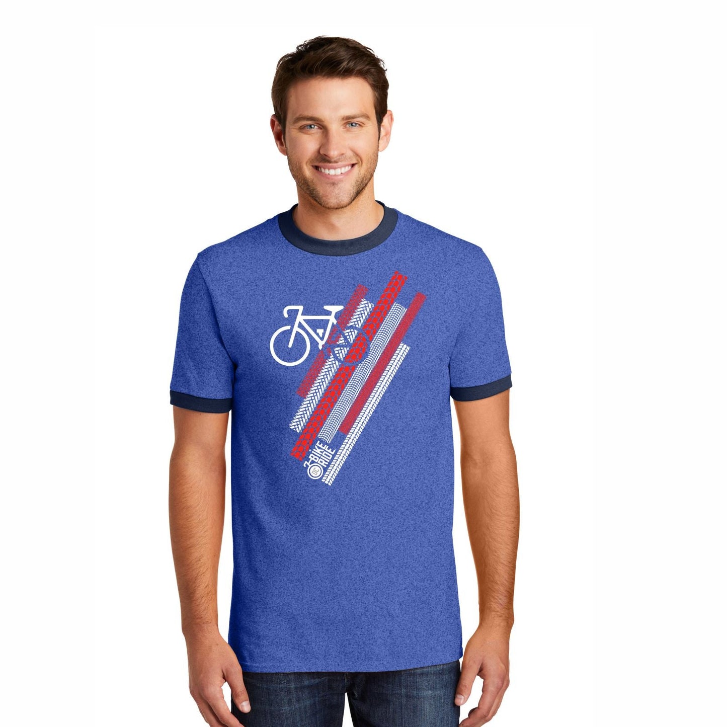 DC Bike Ride Men's Ringer Tee - Heather Royal / Navy - Treads