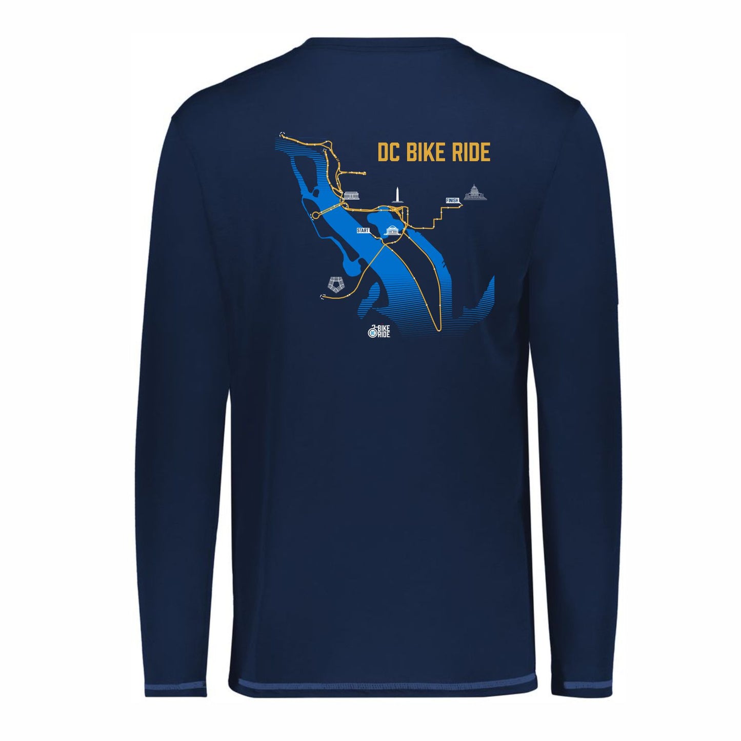 DC BIKE RIDE: Men's LS Tech Topstitch Tee - Navy - '2022 Course' Design
