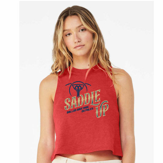 DBR Women's Fashion Crop Tank -Heather Red- Saddle Up
