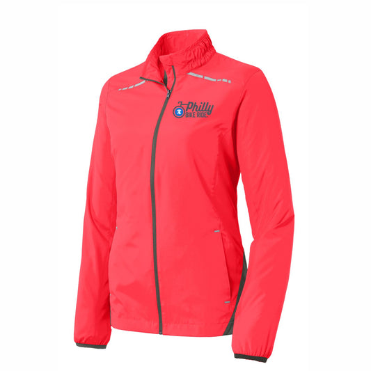 PBR Women's Zip Windbreaker -Hot Coral- Embroidery