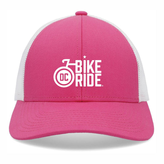 Structured Low-Profile Snap-Back Trucker - Pink / White / Pink - 'Logo' Design