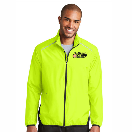 Philly Bike Ride Men's Zip Windbreaker -Safety Yellow- Embroidered